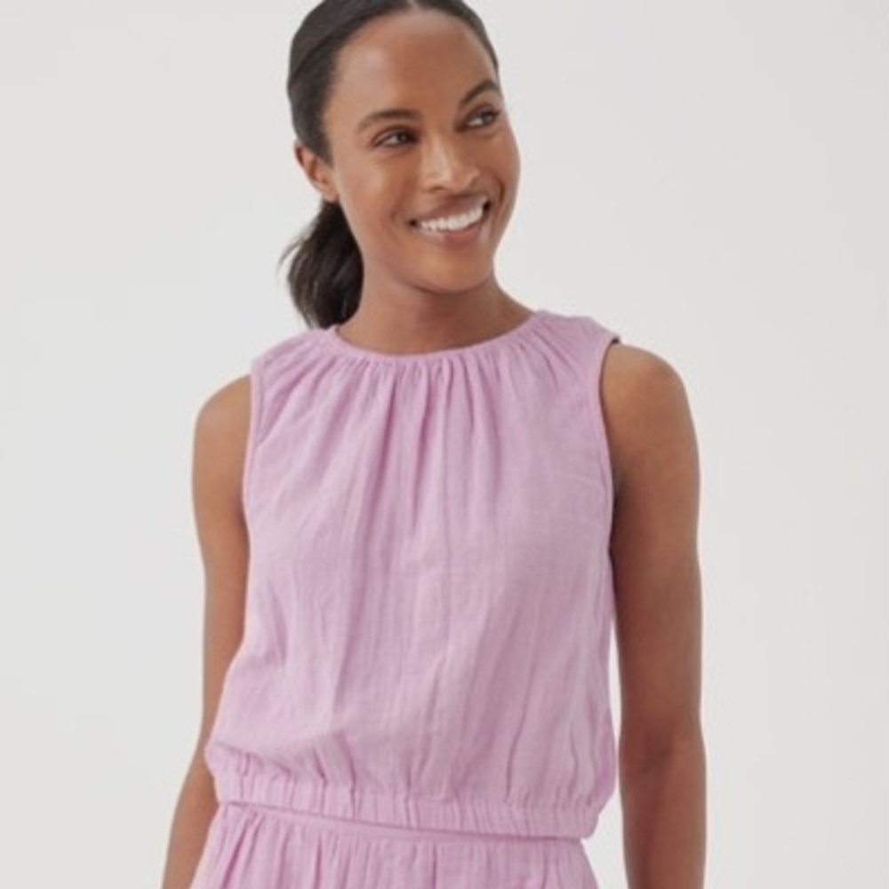 Pact Women's Coastal Double Gauze Bubble Hem Top Sz L 100% Organic‎ Cotton